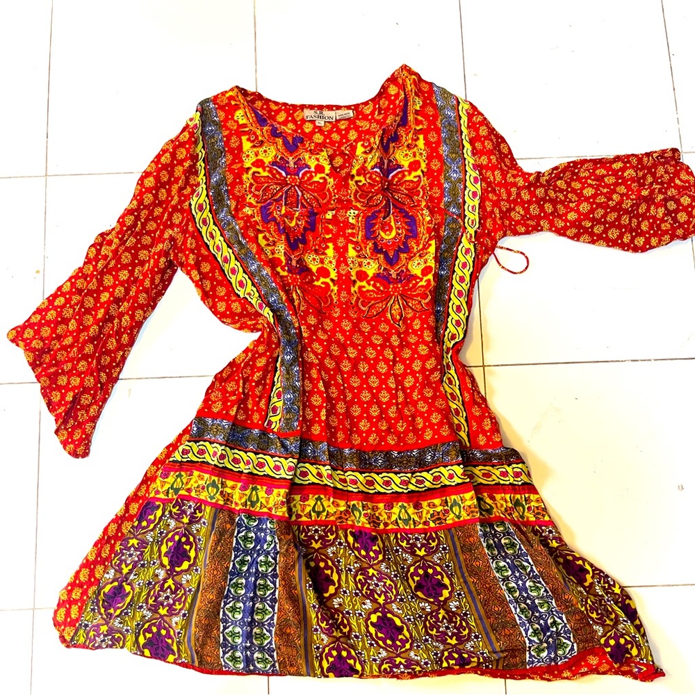 Lightweight Red/Multi Patchwork Cotton Dress - image 1